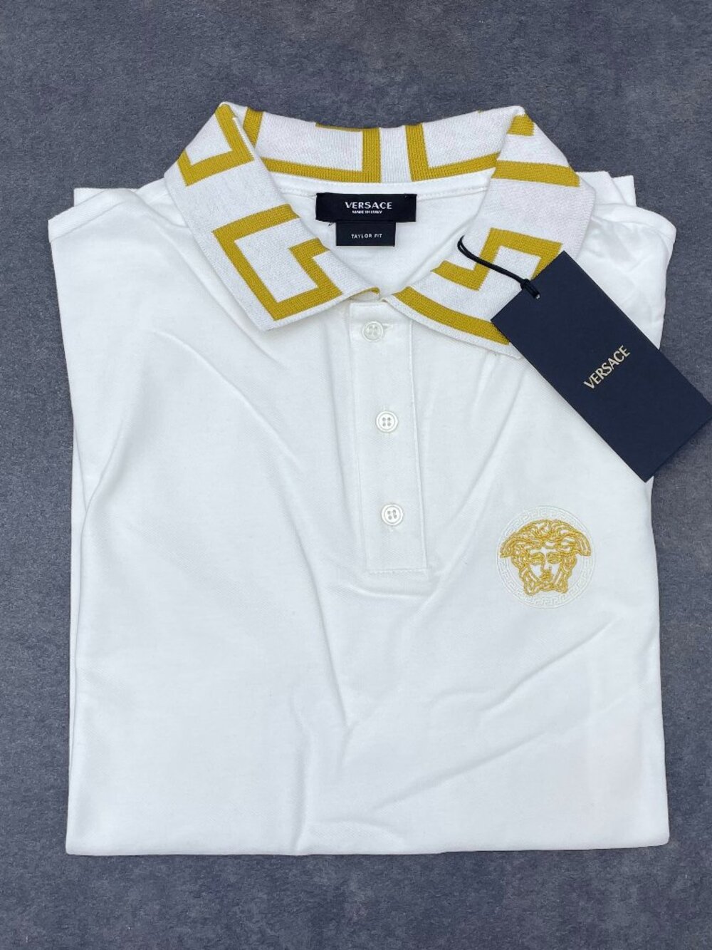 Versace Men’s White Medusa Polo Shirt Tailor Fit- Size Medium